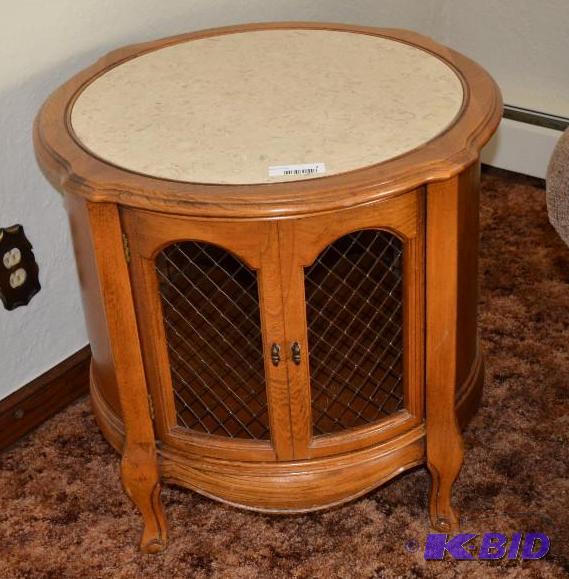 lot 2 image: Very Nice Retro round end table with marble ...