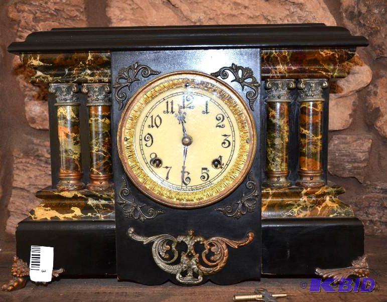 lot 3 image: Antique Marble Clock made by Ottawa New Have...