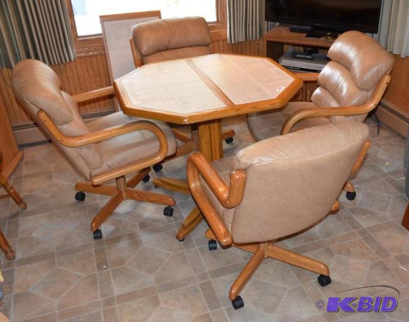 lot 30 image: Nice Tile Dining Table & 4 Captain style ...