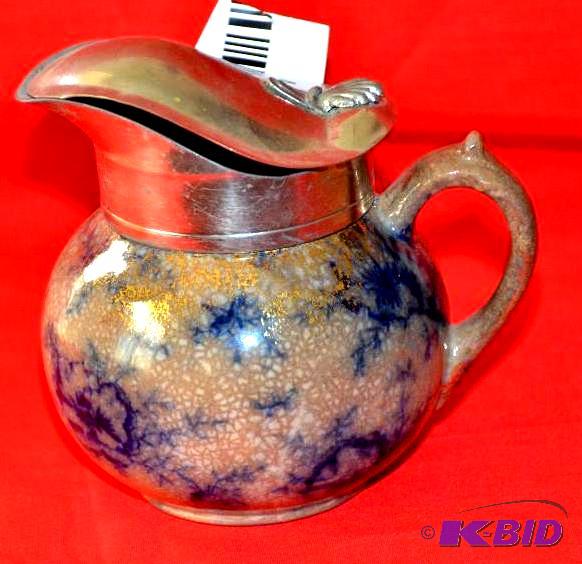 lot 4 image: Beautiful Rare Antique Flow blue syrup pitch...