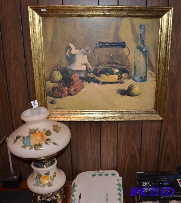 lot 48 image: Vintage kerosene lamp made into electric lamp...