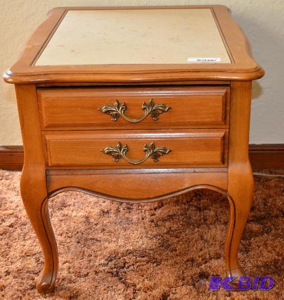 lot 5 image: Very Nice wood Retro end table with Marble ...