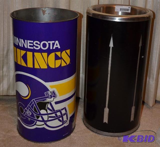 lot 68 image: Metal vikings trash can 20" tall & v...