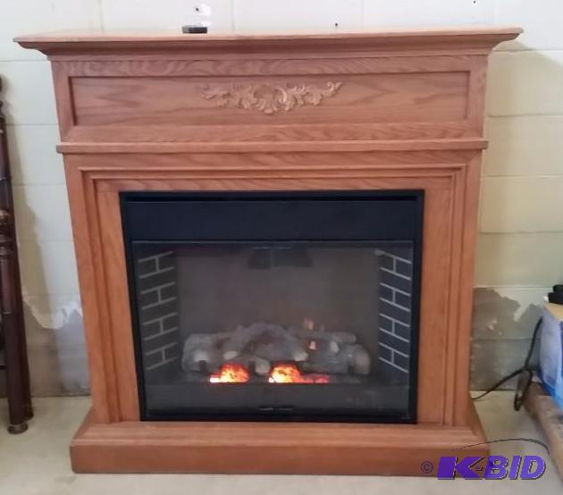 lot 17 image: Beautiful Large Electric Fireplace with Oak and Oak Veneer Mantel.
