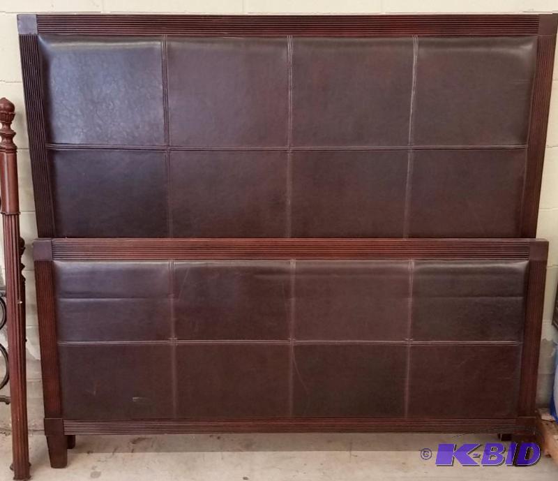 lot 6 image: Cherry Stained. Faux Leather Padded Head board and Foot board