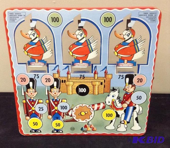lot 26 image: Vintage Freestanding Tin Game Board Shooting Gallery Style Game