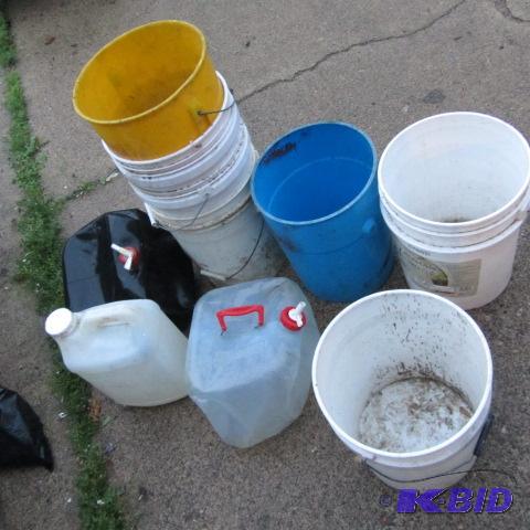 lot 315 image: Plastic Pails, Water Jugs