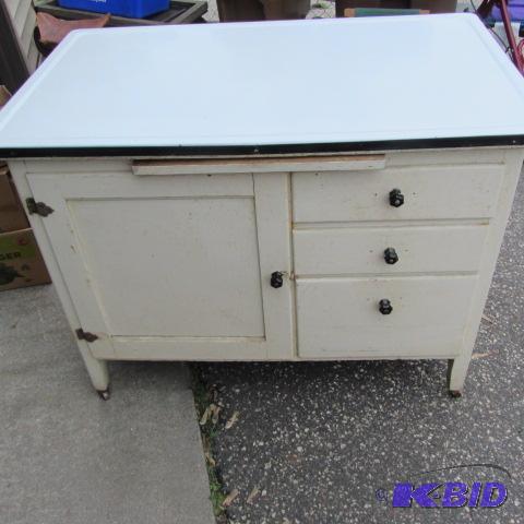 Vintage Enamel Top Cupboard