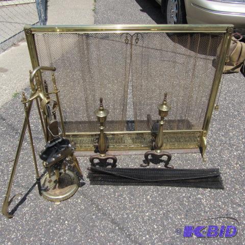 Brass Fireplace Screen, Andirons