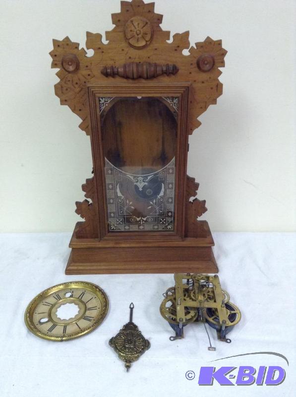 lot 33 image: Waterbury Kitchen Gingerbread Shelf Clock PartsRepair