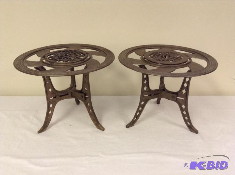 lot 46 image: Two Metal Patio Side TablesPlant Stands