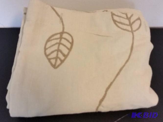 lot 26 image: Linden StreetCharlotte CrewelHeavy Fabric Shower Curtain.Beige with Embroidered Leaf Detail