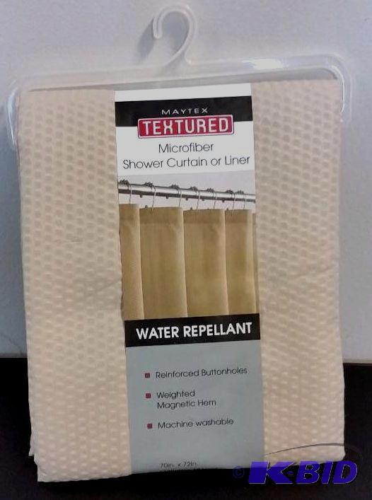 lot 36 image: Maytex Textured Microfiber Shower curtain. Beige.  Has a very small snag.  See Pics