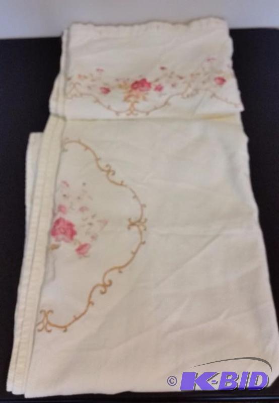 lot 40 image: Royal Velvet.  Cream Textured with floral embroidery. Fabric Shower Curtain.  Out of Package.