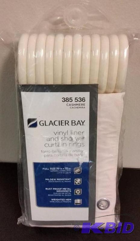 lot 43 image: Glacier Bay Cream.  Vinyl liner and shower Curtain Rings.