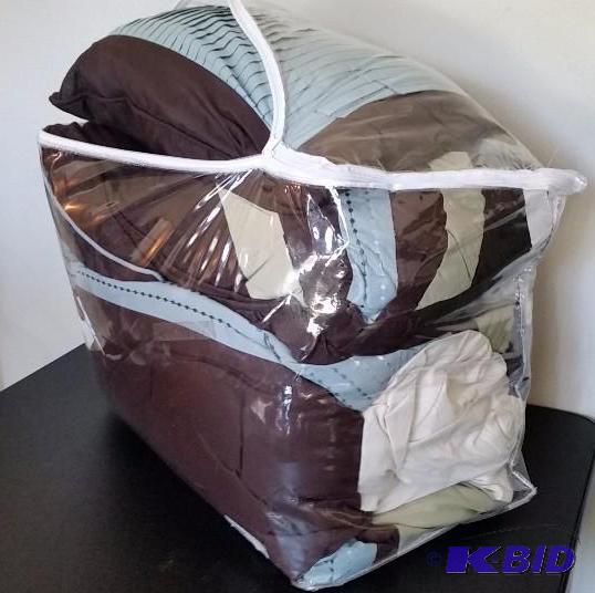 Jazz 10 Piece Chocolate Brown and Teal Blue Queen Comforter Set.  Out of Package See pics