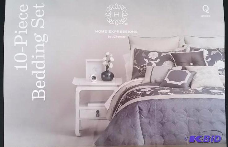 Home Expressions Queen Comforter 10 Piece Set Steel Blue Floral Embroidery