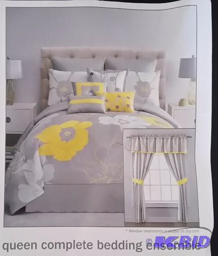 10 Piece Complete Bedding Ensemble Queen Gray and Yellow