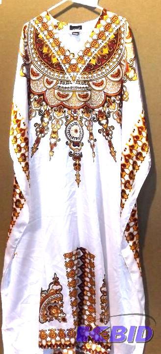 Ashro white caftan with yellow and red print
