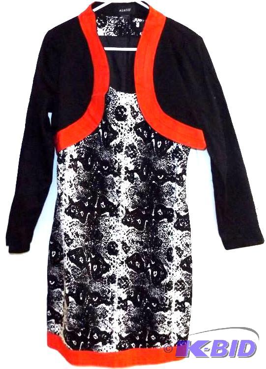 Ashro black and white dress with red trim and shrug