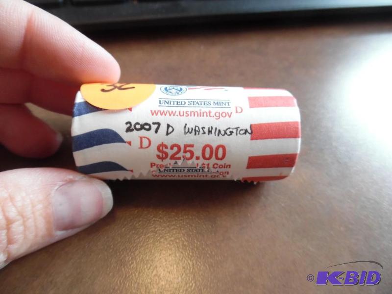 2007 US Mint sealed roll of 25 $1