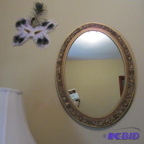 Oval Wall Mirror, Feather Mask