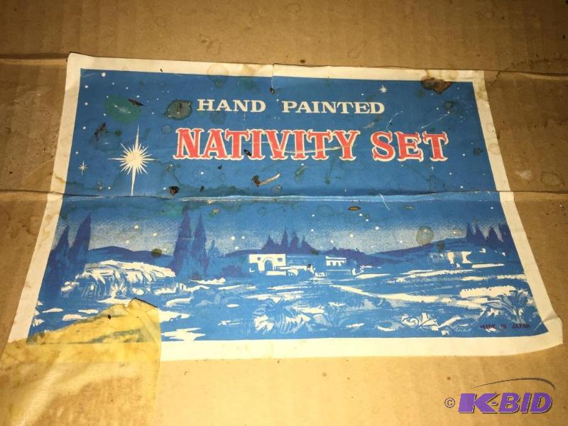 lot 123 image: Hand Painted Nativity Set and Table