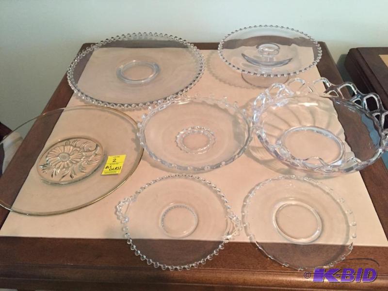 lot 2 image: Large Lot of Clear Glassware Platters and Cake Servers