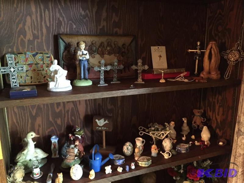 lot 20 image: Two Shelves of Knick Knacks Religious and More
