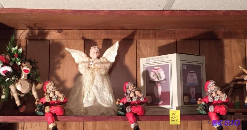 lot 78 image: Shelf of Christmas Items including Music Boxes