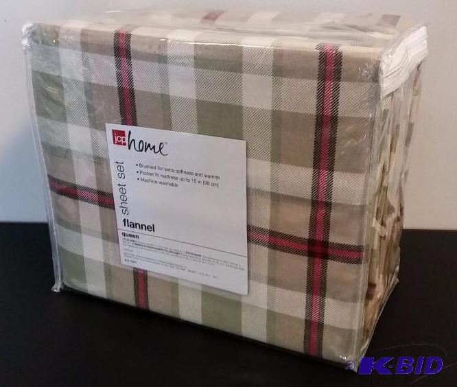 lot 11 image: JCP Home  Plaid Flannel  QUEEN Sheet Set.  Flat, Fitted and 2 Pillow cases.  Still in Package.