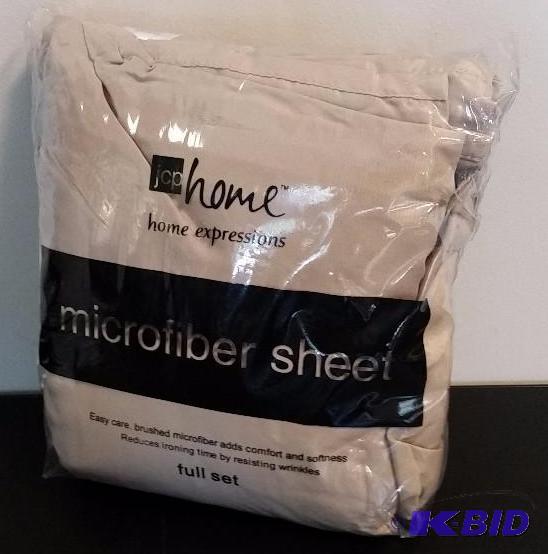 lot 19 image: JCP Home Taupe FULL Sheet Set. Flat, Fitted and 2 Pillow cases. In Opened Package.