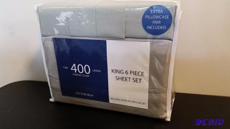 lot 2 image: JCP HOME.  Sage Green 400 Thread Count.  KING Sheet Set.  Flat, Fitted and 4 Pillowcases.  Still in Package.