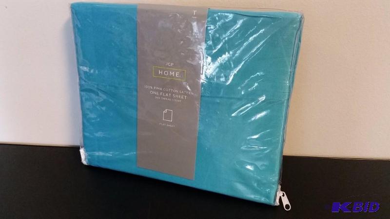 lot 25 image: JCP Home Teal TWIN Flat Sheet.  300 Thread Count.  Still in Package
