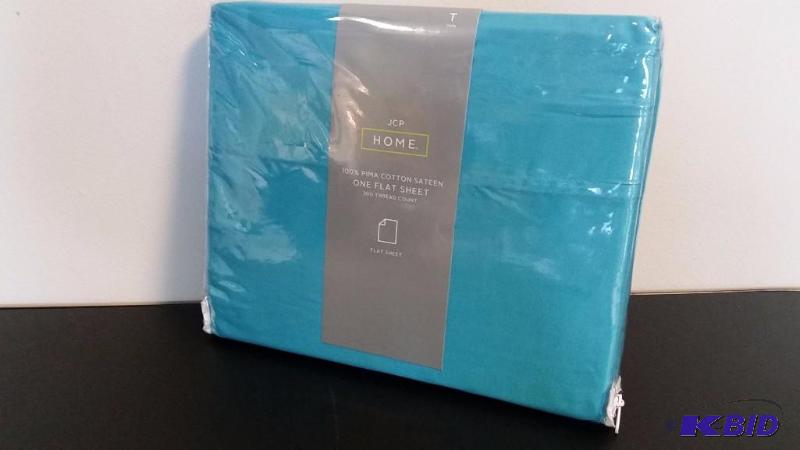 lot 26 image: JCP Home Teal TWIN Flat Sheet.  300 Thread Count.  Still in Package