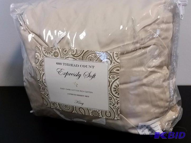 lot 3 image: JCP HOME.  Light Taupe 600 Thread Count.  KING Sheet Set.  Flat, Fitted and 2 Pillow cases.  Still in Package.