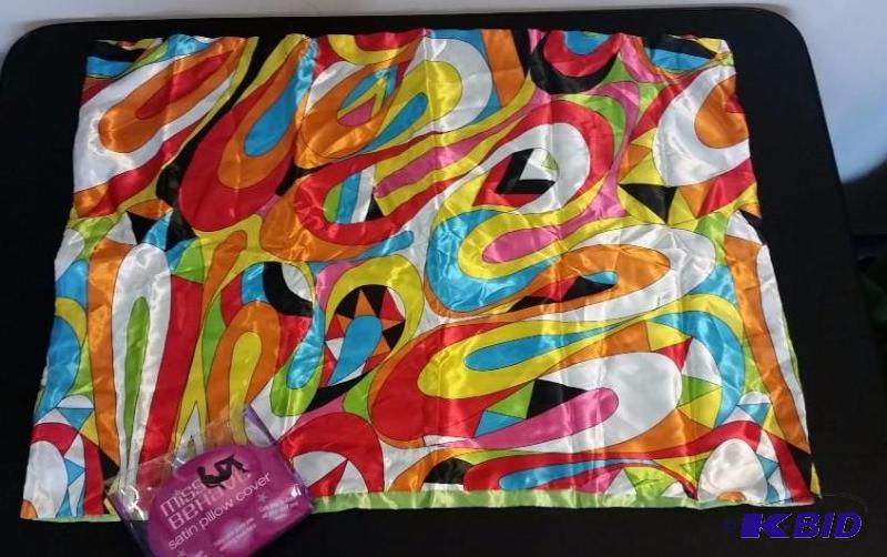 lot 31 image: Miss BehaveSatin Pillow Cover.  Fun Bright Colors.  In Package.