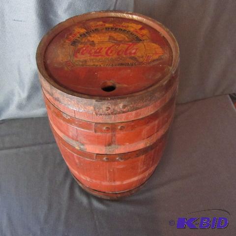 lot 1 image: Coca Cola Wooden 5 Gallon Keg
