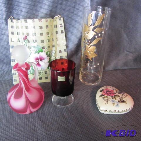 lot 12 image: Satin Cruet, Vases, Wall Pocket
