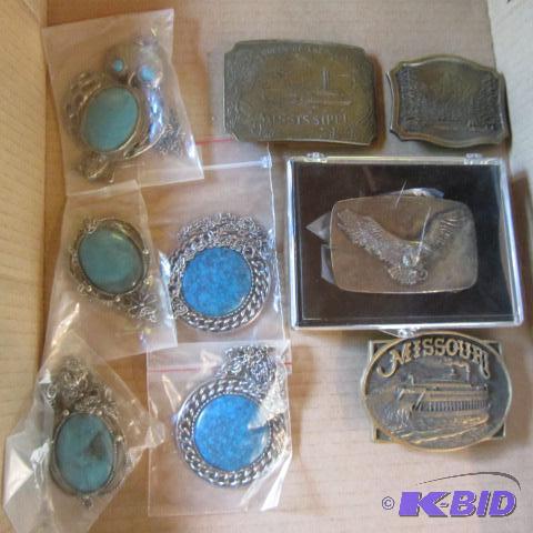 lot 125 image: Belt Buckles, Necklaces