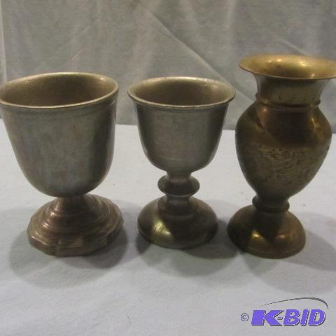 lot 108 image: Pewter Goblets, Brass Vase
