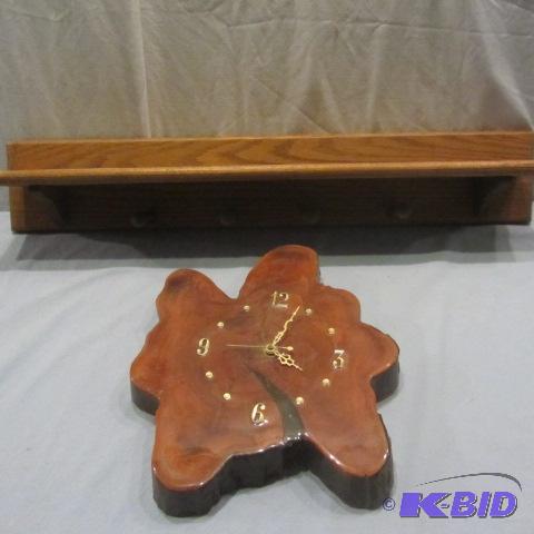 lot 116 image: Oak Shelf, Tree Slab Clock