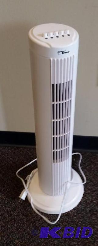 lot 14 image: Hawaiian Breeze 27 Tower Fan, Matte White.  Out of Box Assembled.  Tested Works.