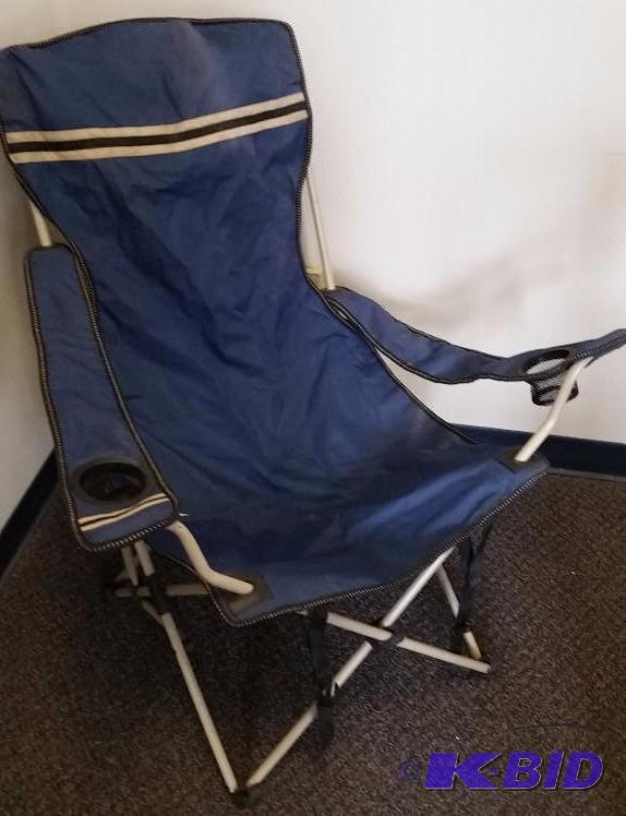 lot 2 image: Folding Camping Chair with Cup Holders.  Gently Used.
