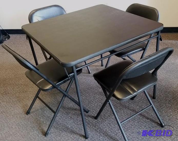 lot 6 image: Black Card Table and 4 Chair Set.