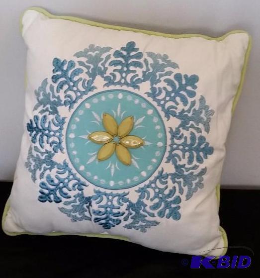 JCP Home  Teal Light Green Beaded and Embroidered.  Decorative Pillow.  18 x 18No Tags.