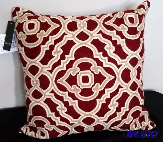 Envogue Deep Red and Tan Embroidered Decorative Pillow.  With Tags.  18 x 18