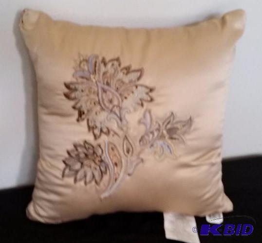 Croscill Satin Feel Beige Embroidered Decorative Pillow.  17 x 17No Tags.