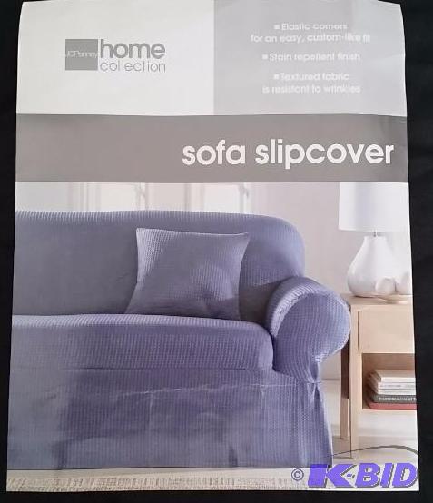 JCP Home.  Slate Blue Sofa Slipcover.  Open Package.