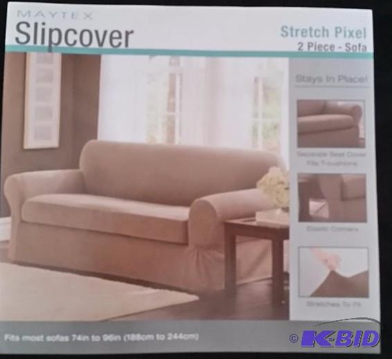 Maytex 2 Piece Stretch Sofa Slipcover. Beige  Fits most Sofas 74 to 96 Still in Package.